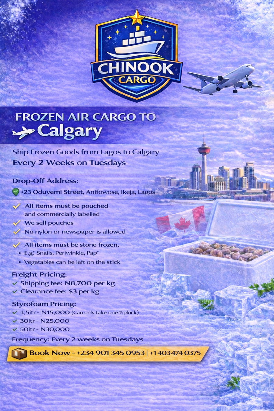 Frozen cargo to Calgary flyer